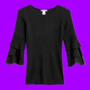 Elegant Black Ruffle Bell Sleeve Sweater